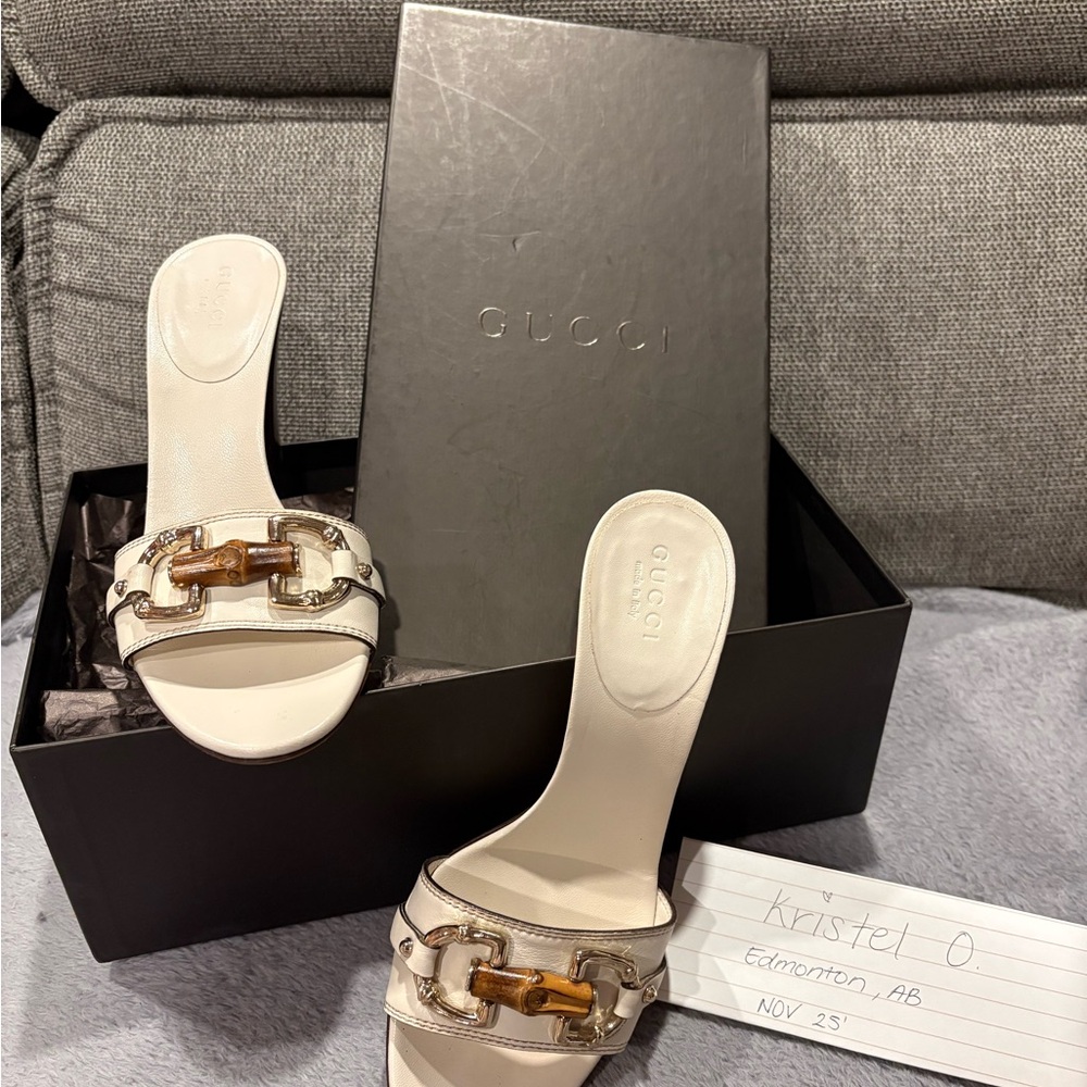 Gucci Cream Women's Mules with Gold Accent